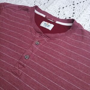 Marine Layer Shirt Mens S Burgandy Stripe Henley Pullover Rayon Button Up Preppy